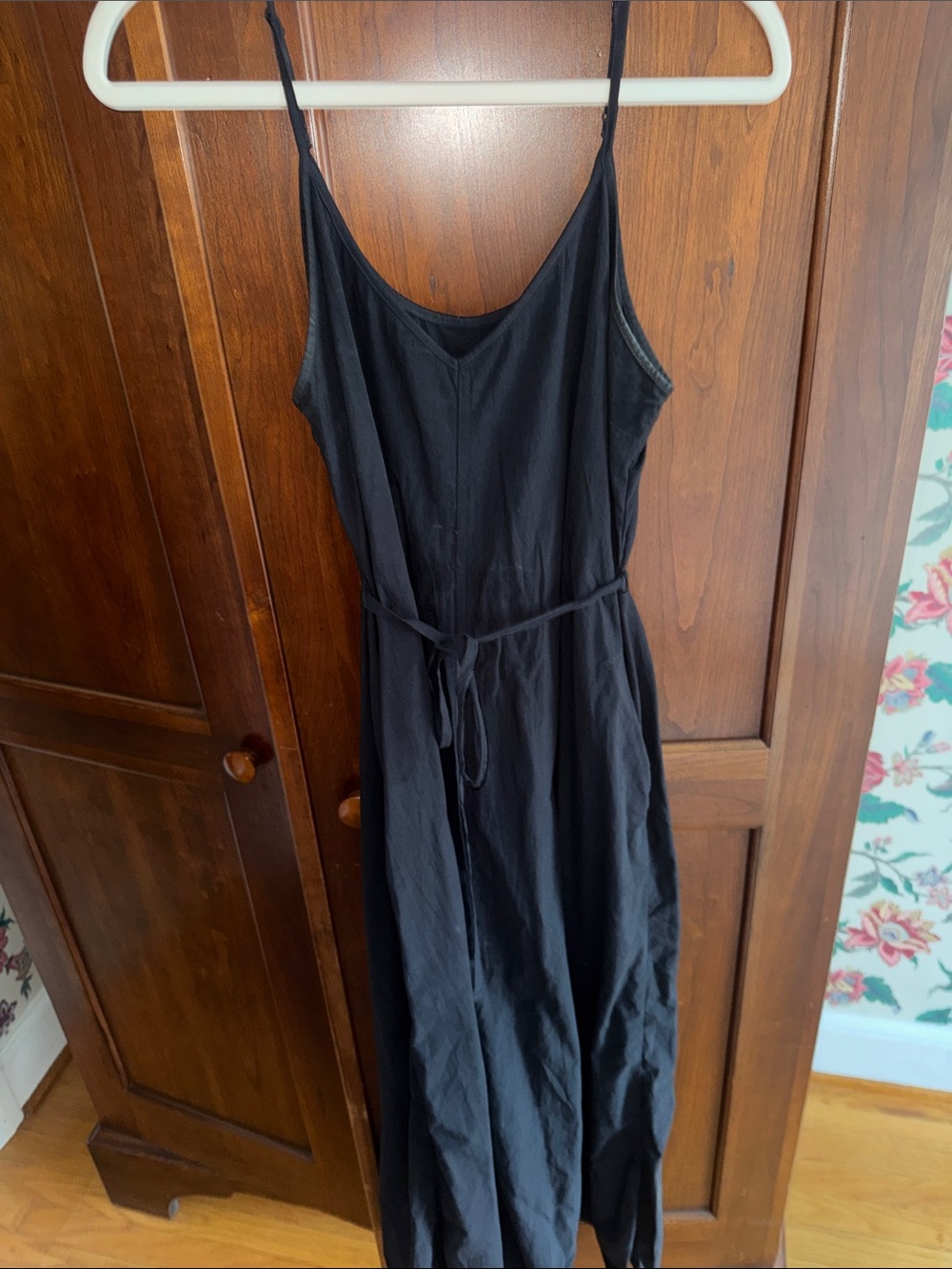 Buck Mason Black Spaghetti-Strap Maxi Dress with Tie Waist Belt